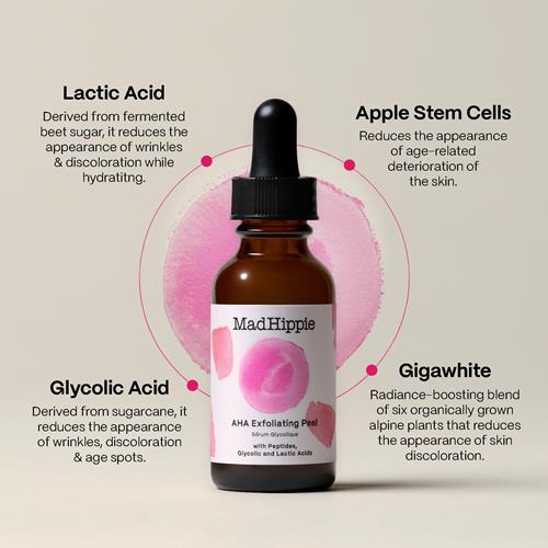 Mad Hippie Aha Exfoliating Peel – Lactic & Glycolic Acid Peel, Goji Berry, Peptides, Hyaluronic Acid & Niacinamide, Discoloration Correcting Serum, Anti-Aging (2 Piece Set)
