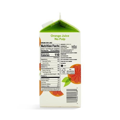 Whole Foods Market Orange Juice, No Pulp, 52 Fl Oz
