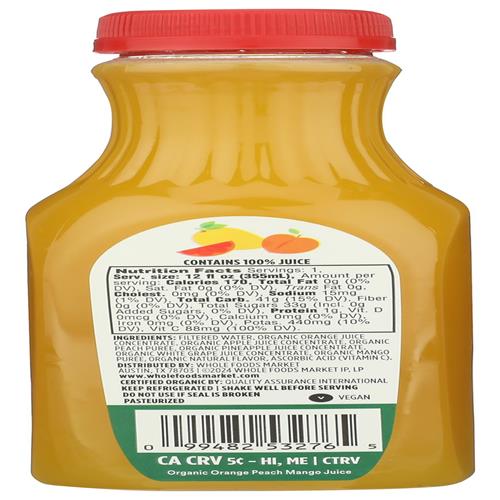 Whole Foods Market, Organic Orange Peach Mango Juice, 12 Fl Oz
