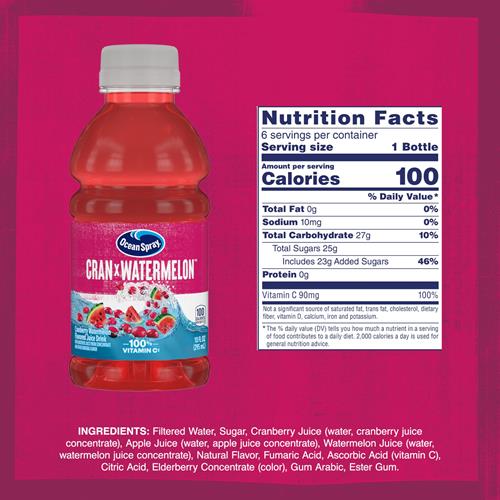 Ocean Spray Cran-Watermelon Cranberry Watermelon Juice Drinks, 10 Fl Oz Bottles, 6 Count (Pack Of 1)