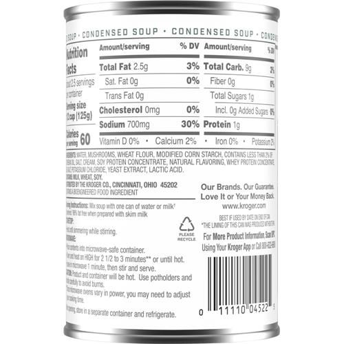 Kroger 98% Fat Free Cream of Mushroom Condensed Soup 10.5 oz