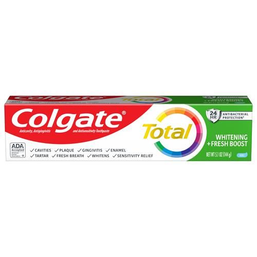 Colgate Total Whitening + Fresh Boost Toothpaste Gel, 10 Benefits, No Trade-Offs, Helps Fight Bacteria, Freshens Breath, Whitens Teeth And Provides Sensitivity Relief, Mint Flavor, 1 Pack, 5.1 Oz