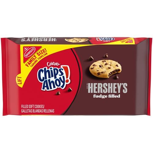 Chips Ahoy! Chewy Hersheys Fudge Filled Soft Chocolate Chip Cookies, Family Size, 14.85 Oz