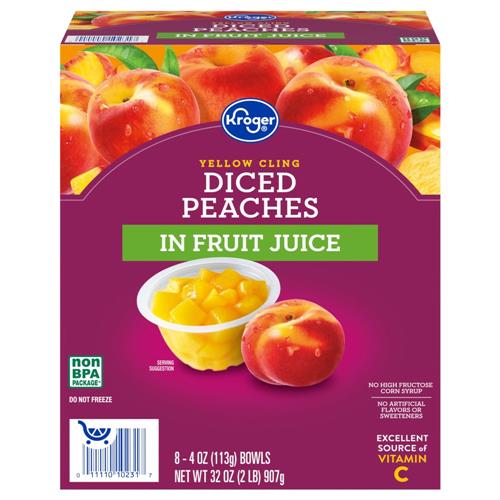 Kroger Yellow Cling Diced Peach Cups in 100% Juice 8 ct / 4 oz