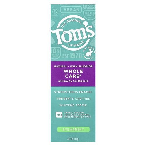 Toms Of Maine Whole Care Natural Toothpaste With Fluoride, Spearmint, 4 Oz. (Packaging May Vary)