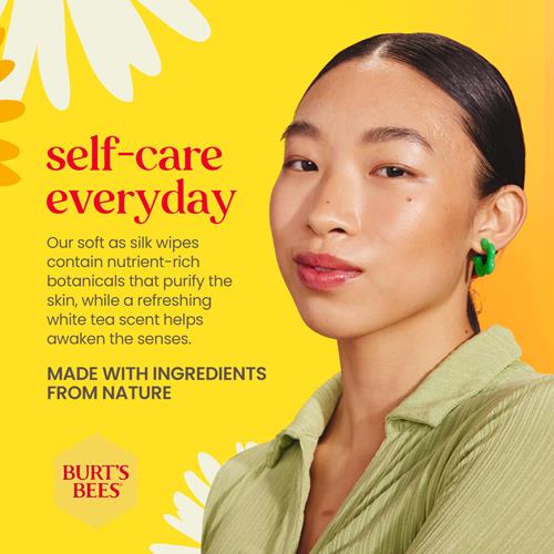 Burts Bees Purifying Facial Towelettes With White Tea, Pre-Moistened Towelettes For All Skin Types, 99.1 Percent Natural Origin Skin Care, 30 Ct. Package