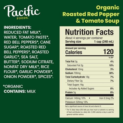 Pacific Foods Organic Roasted Red Pepper And Tomato Soup, 32 Fl Oz Carton