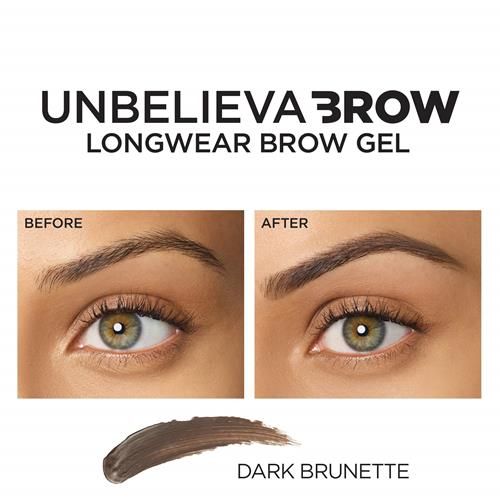 Loreal Paris Unbelieva-Brow Longwear Waterproof Tinted Brow Gel, Smudge-Resistant, Transfer- Proof, Quick Drying, Easy And Quick Application With Precise Brush, Dark Brunette, 0.15 Fl. Oz. - Pack