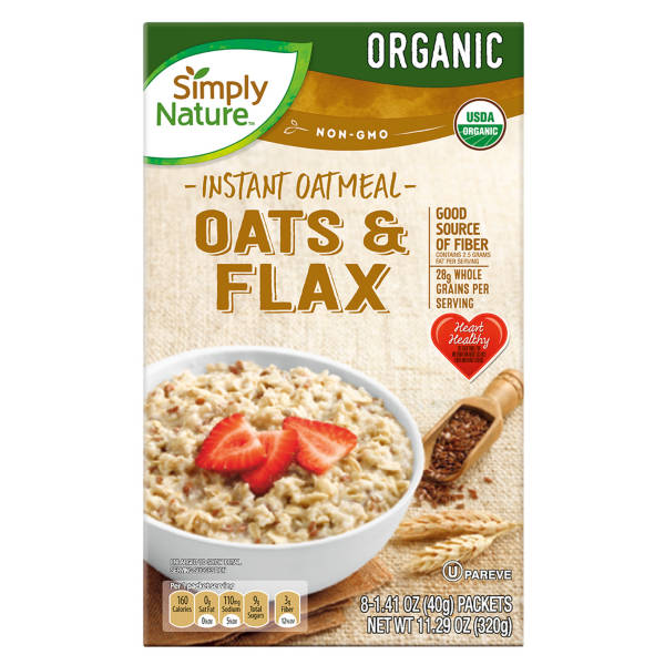 Simply Nature Organic Oats and Flax Instant Oatmeal Packets, 8 count