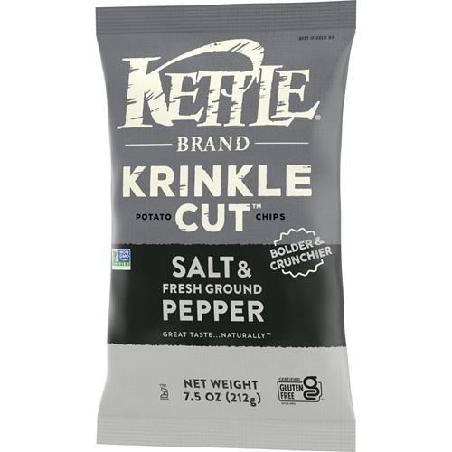 Kettle Brand Potato Chips, Krinkle Cut, Salt & Fresh Ground Pepper Kettle Chips, 7.5 Oz Bag
