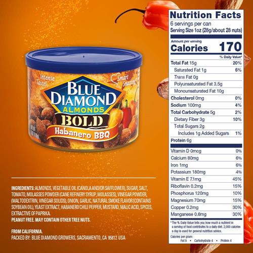Blue Diamond Almonds, Bold Habanero Bbq, 6 Ounce