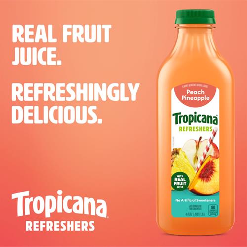 Tropicana Refreshers Peach Pineapple Juice Drink, With Real Fruit Juice, 46 Fl Oz Bottle