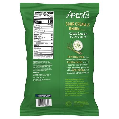 Aplenty Sour Cream And Onion Kettle Cooked Potato Chips, 8 Oz