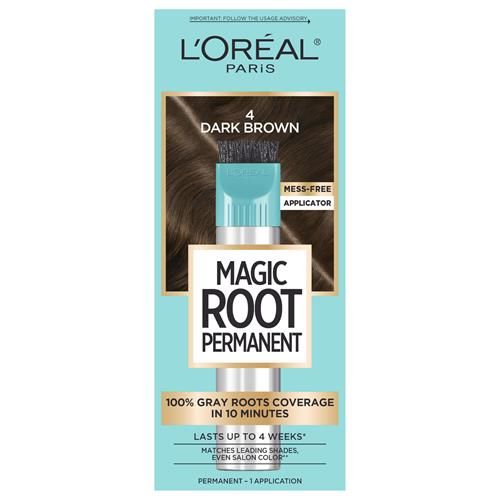 Loreal Paris Magic Root Rescue 10 Minute Root Hair Coloring Kit, Permanent Color With Quick Precision Applicator, 100 Percent Gray Coverage, 4 Dark Brown, 1 Kit (Packaging May Vary)
