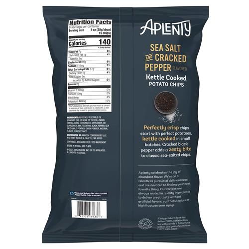 Aplenty Sea Salt And Cracked Pepper Kettle Cooked Potato Chips, 8 Oz