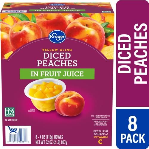 Kroger Yellow Cling Diced Peach Cups in 100% Juice 8 ct / 4 oz