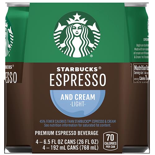 Starbucks Double Shot Espresso, Espresso & Cream Light, Coffee Drink (4 Count, 6.5 Fl Oz Each)