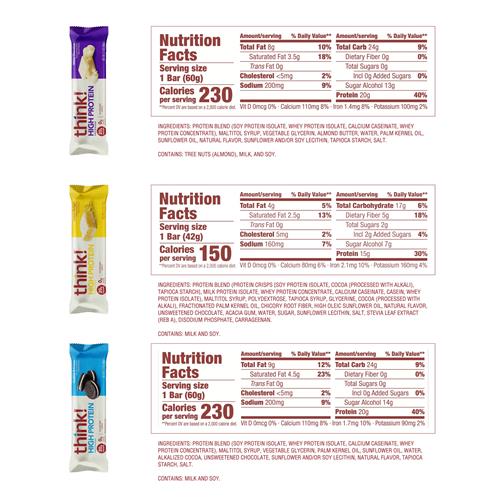 Think, High Protein Bars Variety Pack, 2.1 Ounce