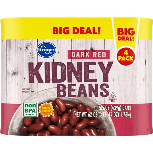 Kroger Dark Red Kidney Beans 4 ct / 15.5 oz