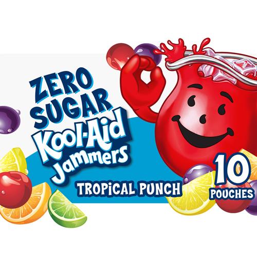 Kool-Aid Jammers Tropical Punch Zero Sugar Artificially Flavored Soft Drink, 10 Ct Box, 6 Fl Oz Pouches