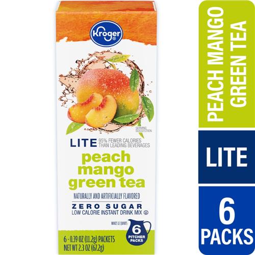 Kroger Zero Sugar Peach Mango Green Tea Pitcher Packs 6 ct / 0.39 oz