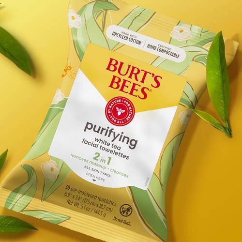Burts Bees Purifying Facial Towelettes With White Tea, Pre-Moistened Towelettes For All Skin Types, 99.1 Percent Natural Origin Skin Care, 30 Ct. Package