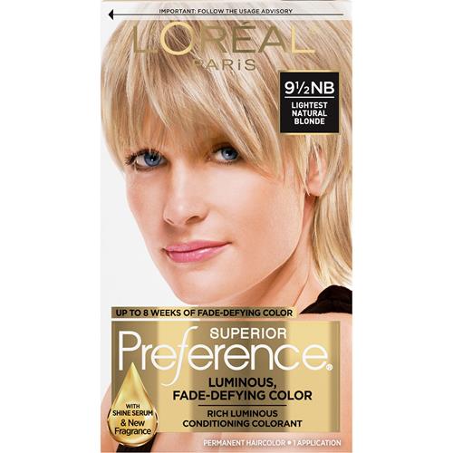 Loreal Paris Superior Preference Fade-Defying + Shine Permanent Hair Color, 9.5Nb Lightest Natural Blonde, Pack Of 1, Hair Dye