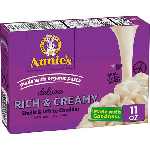 Annies Deluxe Macaroni And Cheese With Organic Pasta, Real White Cheddar Cheese And Shells, 11 Oz