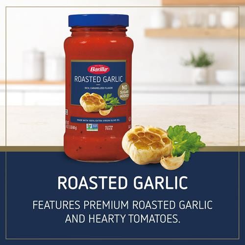 Barilla Pasta Sauce Roasted Garlic, 24 Ounce Jar - No Added Sugar - Made With 100% Extra Virgin Olive Oil - No Artificial Colors, Flavors Or Preservatives - Non-Gmo, Gluten Free, Kosher