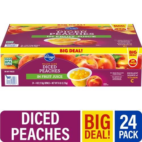 Kroger Yellow Cling Diced Peach Cups in 100% Juice 24 ct / 4 oz