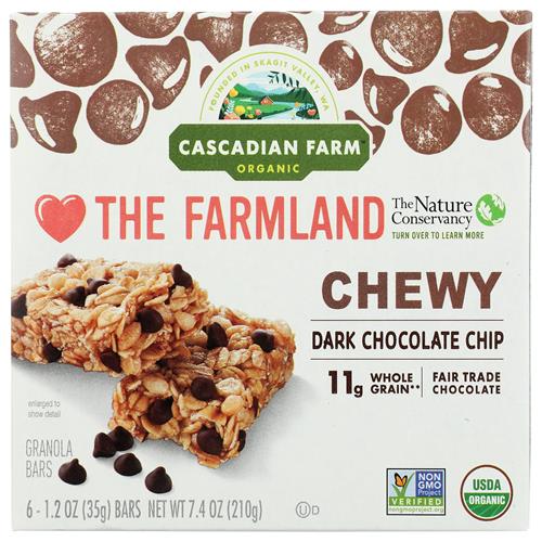 Cascadian Farm Organic Chewy Dark Chocolate Chip Granola Bars, 6 Ct, 1.2 Oz Each