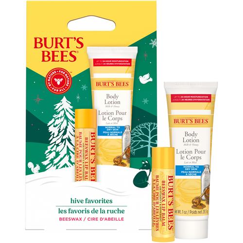 Burts Bees Hive Favorites Beeswax Holiday Gift Set, Beeswax Lip Balm And Travel Size Body Lotion With Milk And Honey