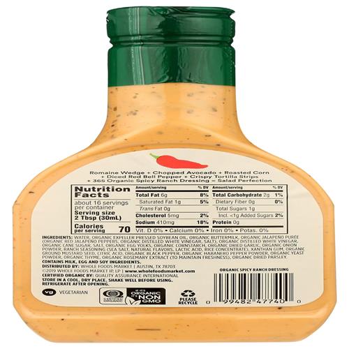 Whole Foods Market Organic Spicy Ranch Dressing, 16 Oz
