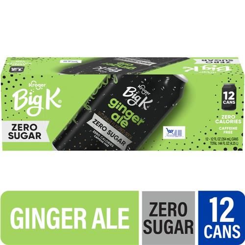 Big K Ginger Ale Zero Sugar Caffeine Free Soda Cans 12 pk / 12 fl oz