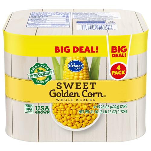 Kroger Whole Kernel Sweet Golden Corn Cans 4 ct / 15.25 oz