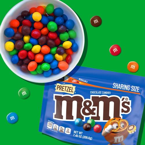M&Ms Pretzel Milk Chocolate Candy, Sharing Size, 7.4 Oz Resealable Bag