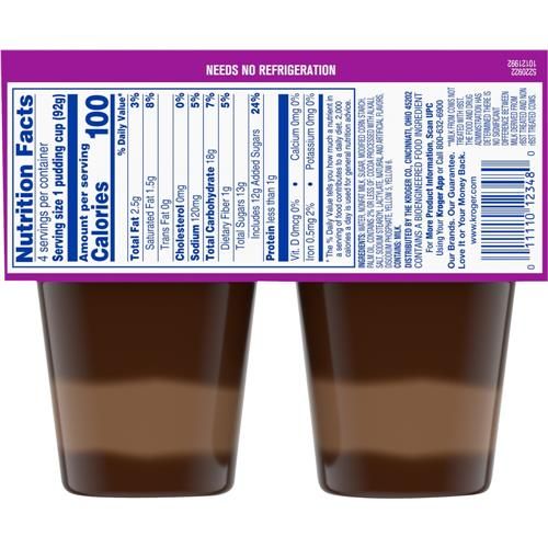 Kroger Chocolate Vanilla Swirl Pudding Cup 4 ct / 13 oz