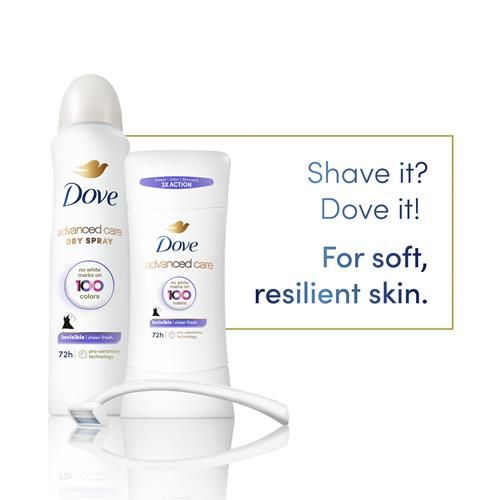 Dove Advanced Care Antiperspirant Deodorant Stick Sheer Fresh For Soft, Resilient Skin, With No White Marks & 72-Hour Sweat & Odor Protection, 2.6 Oz