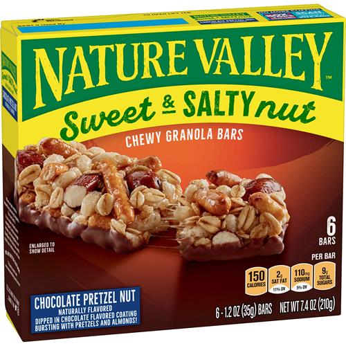 Nature Valley Granola Bars, Sweet And Salty Nut, Chocolate Pretzel Nut, 6 Bars, 7.4 Oz