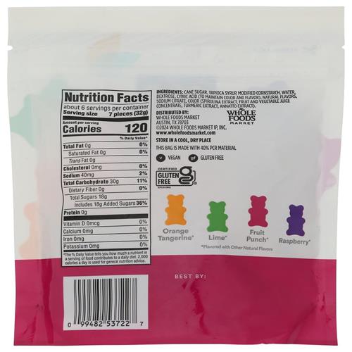 Whole Foods Market, Sour Gummy Bears, 7 Ounce