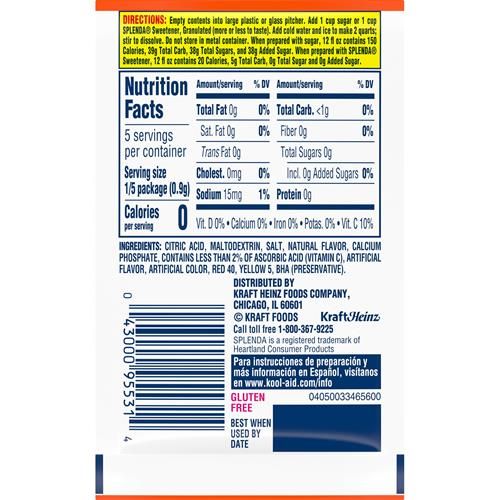 Kool-Aid Unsweetened Orange Powdered Soft Drink Mix, 0.15 Oz Packet