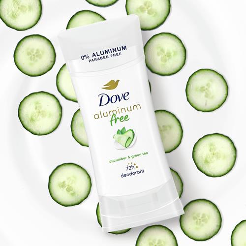 Dove 0% Aluminum Deodorant Stick Non Irritating For Underarm Care Cucumber And Green Tea, 2.6 Oz