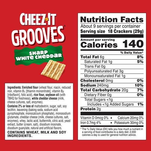 Cheez-It Grooves Crunchy Cheese Crackers, Snack Crackers, Lunch Snacks, Sharp White Cheddar, 9Oz Box (1 Box)