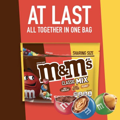 M&Ms Classic Mix Chocolate Candy Sharing Size Bag, Milk Choc Peanut Butter&Peanut, 8.3 Ounce