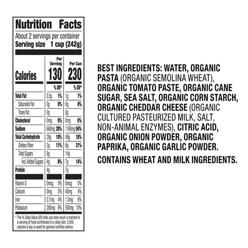 Annies Organic Bernie Os, Canned Pasta In Tomato And Cheese Sauce, 15 Oz