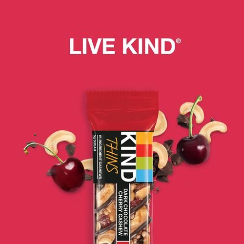 Kind Thins Dark Chocolate Cherry Chashew Bars, Gluten Free, 5G Sugar, 0.74 Oz Bars, 10 Count