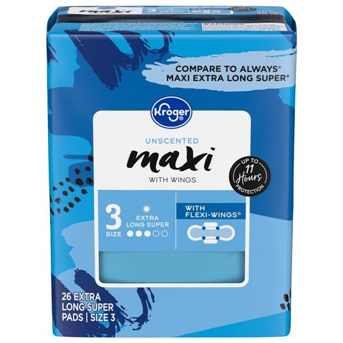 Kroger Maxi Pads Extra Long Super Unscented 26 ct