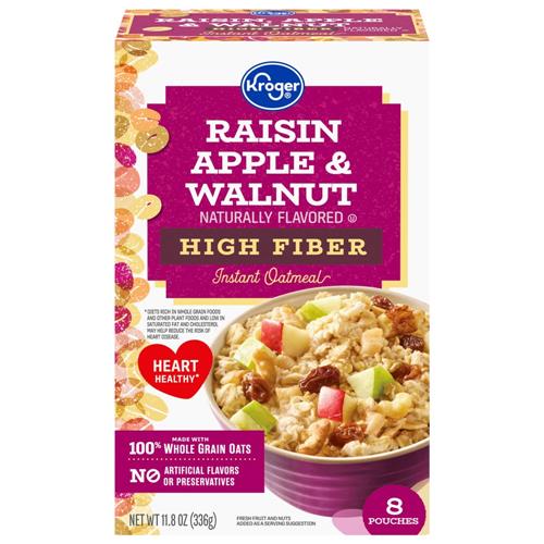 Kroger Raisin Apple & Walnut Instant Oatmeal 8 ct