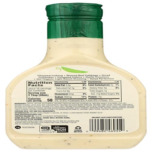 Whole Foods Market, Organic Light Ranch Dressing, 16 Fl Oz