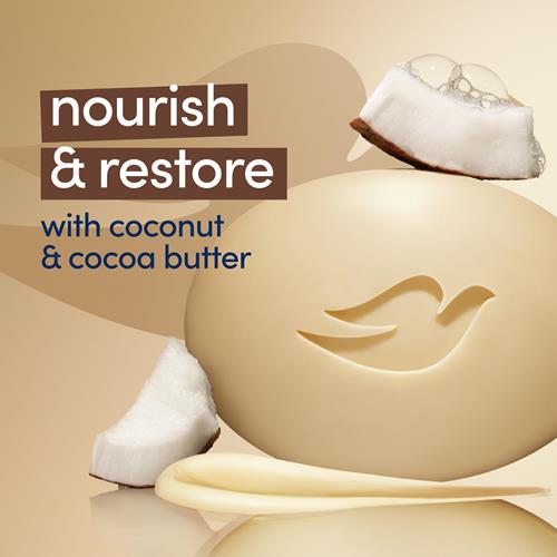 Dove Beauty Bar Soap Restoring Coconut & Cocoa Butter 6 Count For Restored Skin, Nourishes Skin 3.75 Oz